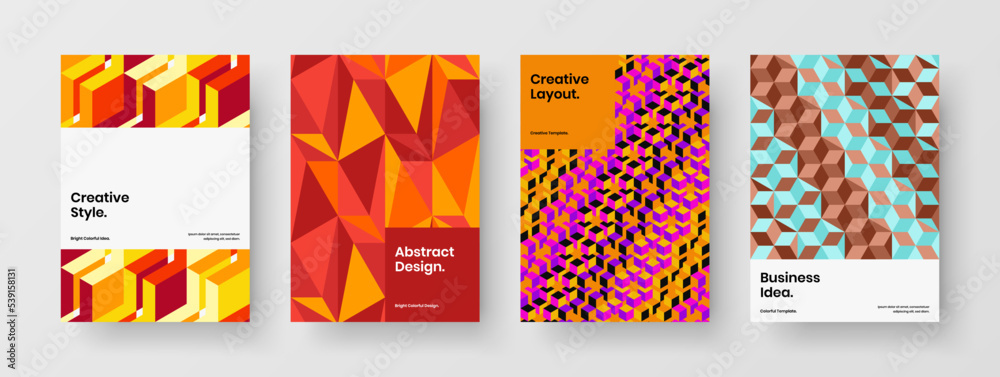 Obraz premium Creative mosaic tiles annual report illustration composition. Modern catalog cover design vector template collection.