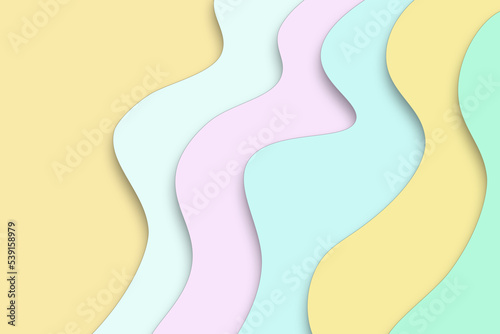 wavy pastel pink, green, yellow and blue 3d paper cut background