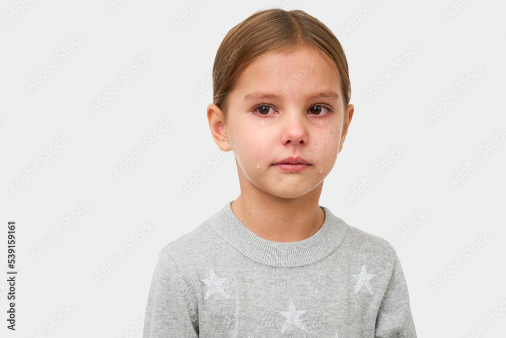 Cute Little Crying Girl On White Background With Copy Space Stock Photo Cute Little Crying Girl On White Background With Copy Space Stock Photo