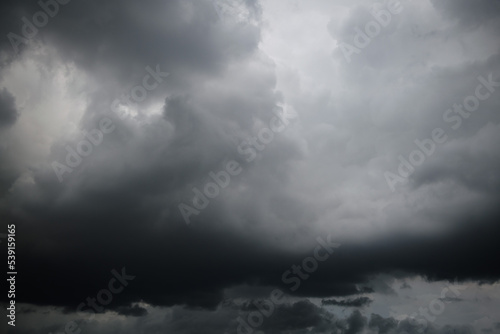 Storm clouds floating in a rainy day with natural light. Cloudscape scenery, overcast weather. White and grey clouds scenic nature environment background