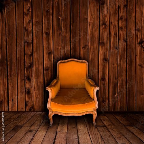 Polstersessel vor einenr Holzwand
