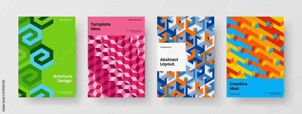 Isolated geometric hexagons leaflet concept collection. Vivid handbill vector design illustration bundle. Isolated geometric hexagons leaflet concept collection. Vivid handbill vector design illustration bundle.