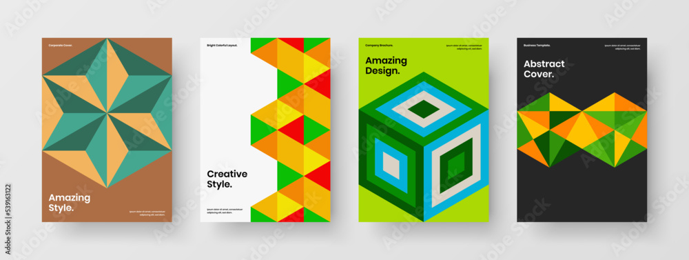 Abstract geometric tiles brochure concept set. Unique corporate identity A4 design vector template collection.