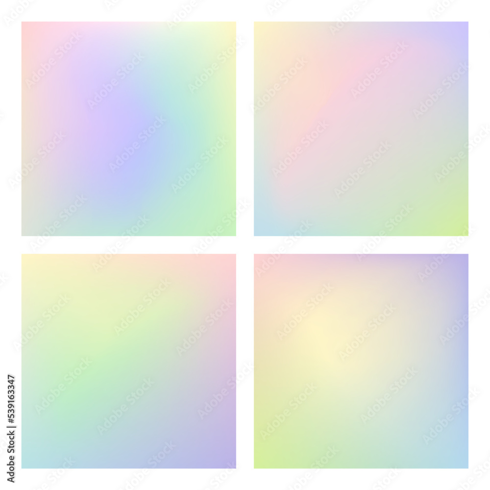 Smooth blurry iridescent backgrounds collection - abstract gradient holographic effect backgrounds set
