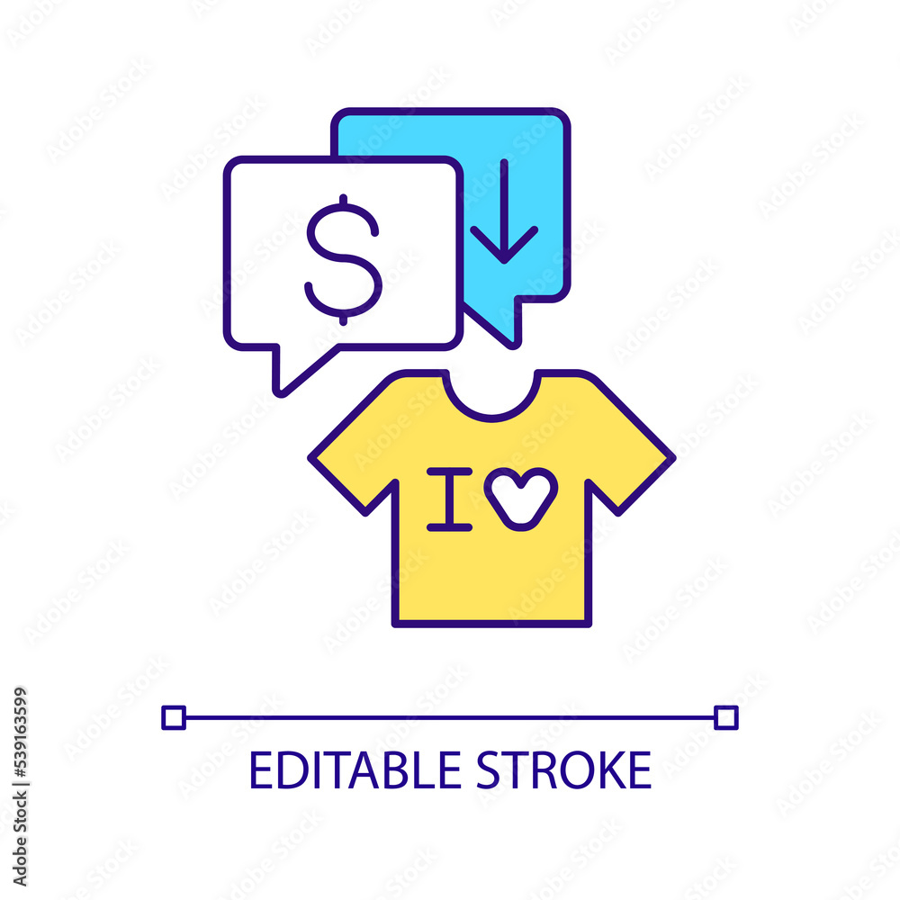 Bargaining with seller RGB color icon. Lowering item price. Negotiation skills. Haggle during travel. Isolated vector illustration. Simple filled line drawing. Editable stroke. Arial font used