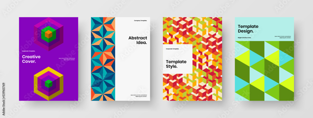 Original mosaic pattern annual report layout composition. Colorful company cover vector design template collection.