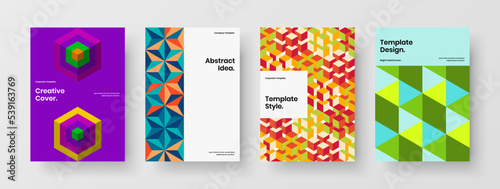 Original mosaic pattern annual report layout composition. Colorful company cover vector design template collection.