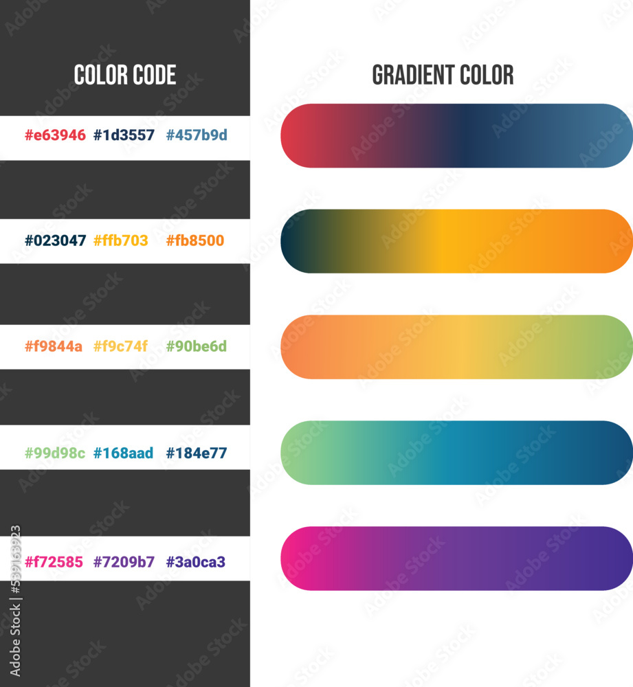 5 different gradient  color palette