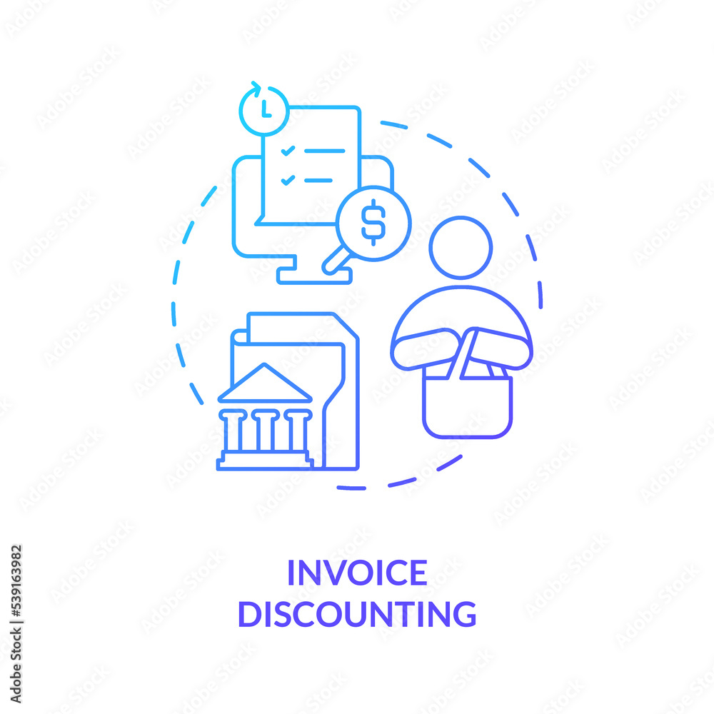 Invoice discounting blue gradient concept icon. Unpaid bills. Source of short term financing abstract idea thin line illustration. Isolated outline drawing. Myriad Pro-Bold font used