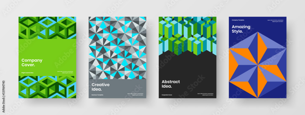 Original front page A4 design vector layout composition. Trendy geometric tiles book cover illustration set.