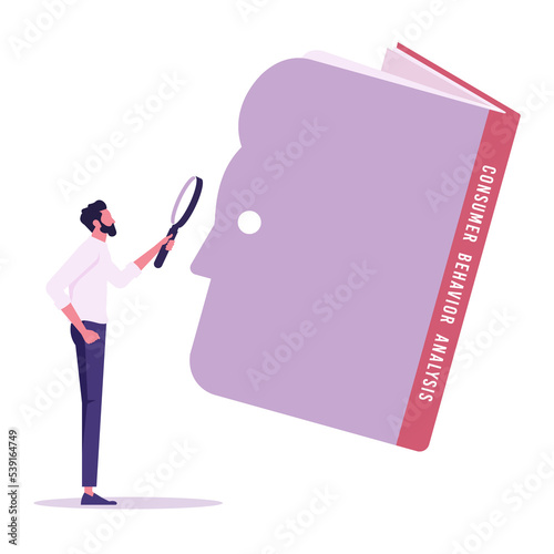 Businessman use magnifying to analysis and rediscovering consumer behavior, consumer behavior and marketing strategy concept  photo