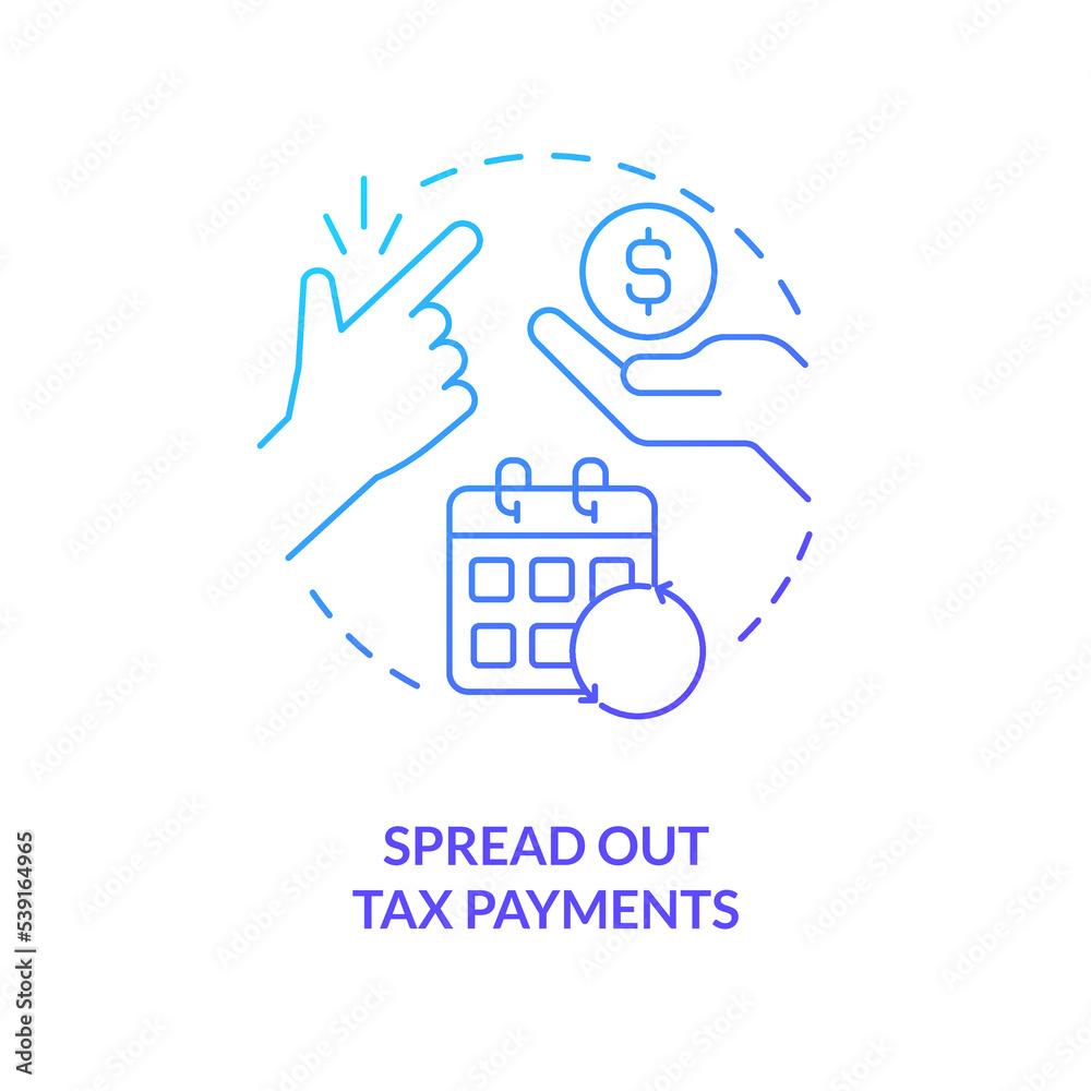 Spread out tax payments blue gradient concept icon. Taxation. Managing small business finance guide abstract idea thin line illustration. Isolated outline drawing. Myriad Pro-Bold font used Spread out tax payments blue gradient concept icon. Taxation. Managing small business finance guide abstract idea thin line illustration. Isolated outline drawing. Myriad Pro-Bold font used