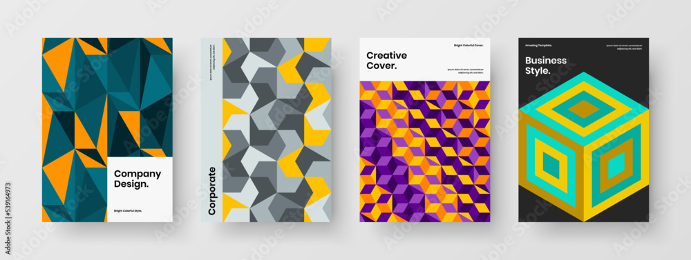 Simple mosaic hexagons corporate identity illustration composition. Isolated placard A4 design vector template bundle. Simple mosaic hexagons corporate identity illustration composition. Isolated placard A4 design vector template bundle.