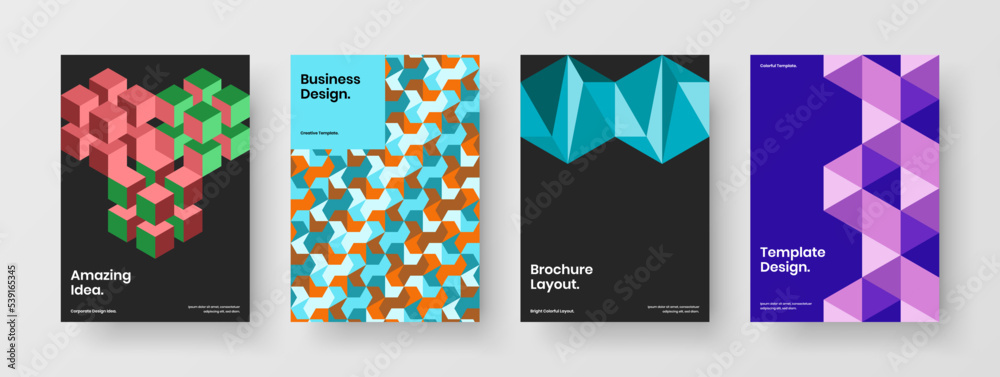 Isolated book cover A4 design vector concept bundle. Original mosaic tiles banner illustration composition.