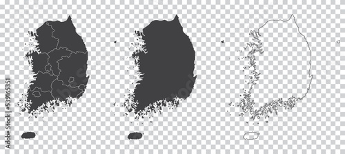 set of 3 maps of South Korea - vector illustrations
