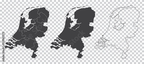 set of 3 maps of Netherlands - vector illustrations