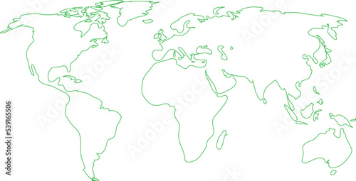 vector illustartion of green colored world map outline on white background 