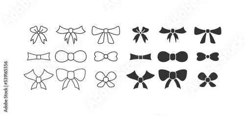 Bow icon set. Knotted ribbon illustration symbol. Sign bowtie vector