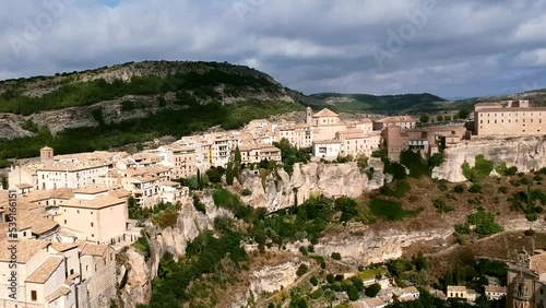 Establisher aerial view of stunning Cuenca city in Spain. Hoz del Huecar view photo
