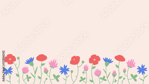 Banner with wildflowers. Beautiful design template in flat style. © Pakon