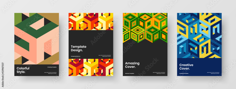 Clean book cover vector design layout collection. Bright mosaic pattern company brochure illustration composition. Clean book cover vector design layout collection. Bright mosaic pattern company brochure illustration composition.
