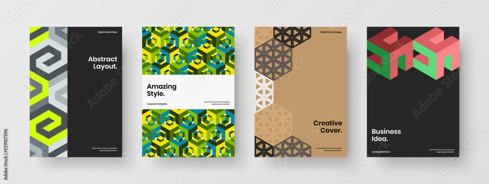 Amazing geometric shapes leaflet template composition. Colorful pamphlet vector design layout bundle.