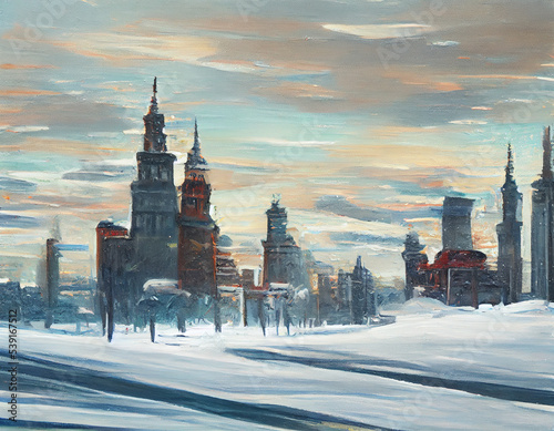 Panorama of the winter city, Generative AI