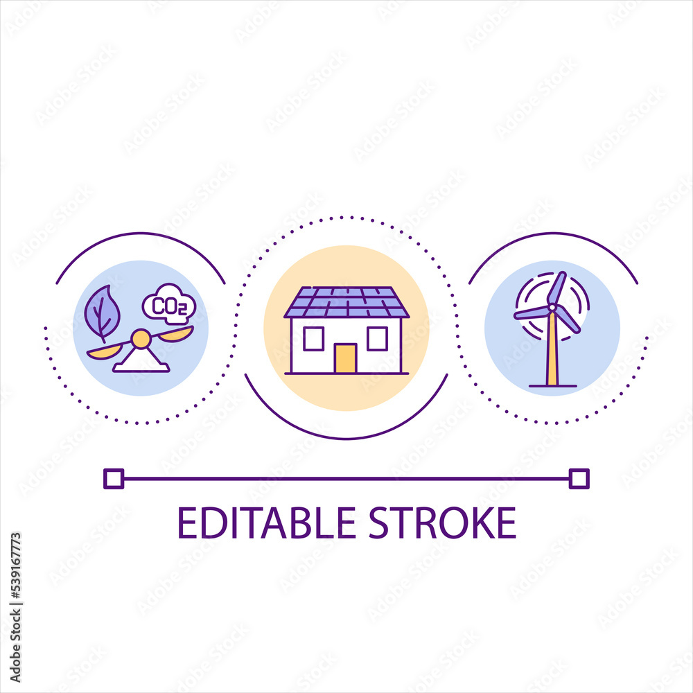 Picking alternative energy loop concept icon. Sustainable household. Renewable power abstract idea thin line illustration. Isolated outline drawing. Editable stroke. Arial font used