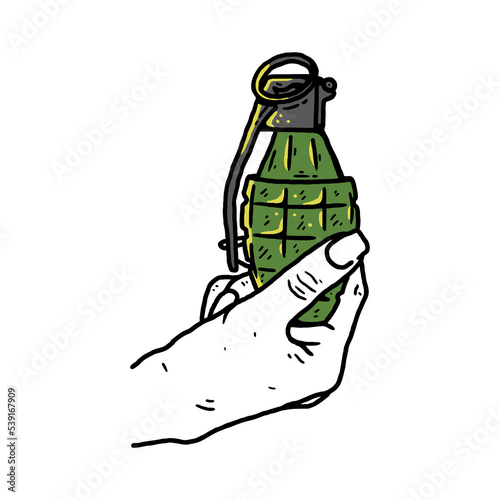 Hand holding grenade vector illustration design