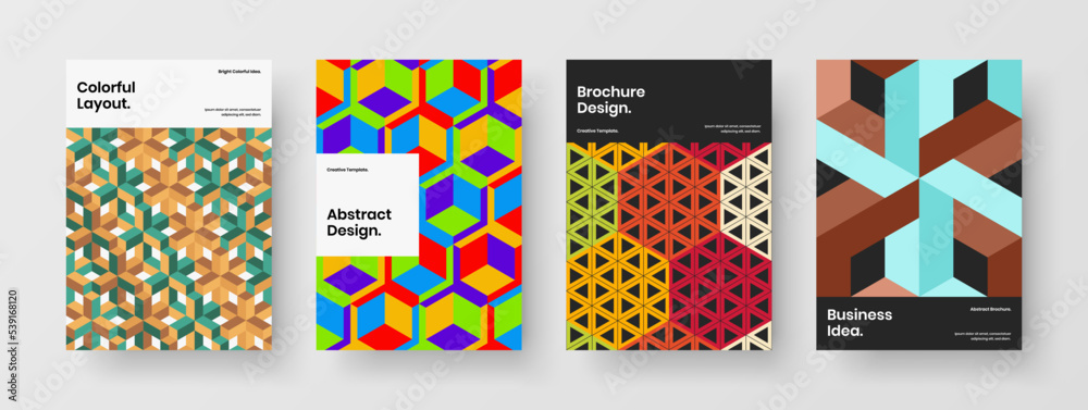 Isolated geometric tiles corporate identity concept collection. Original journal cover A4 vector design layout bundle.
