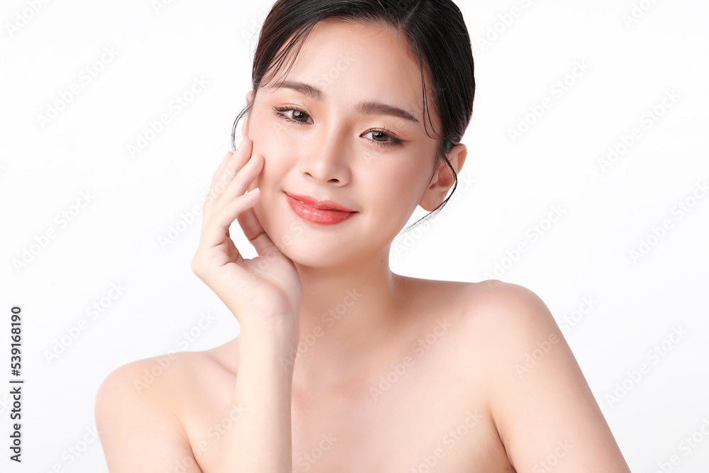 Beautiful young asian woman with clean fresh skin on white background, Face care, Facial treatment, Cosmetology, beauty and spa, Asian women portrait.