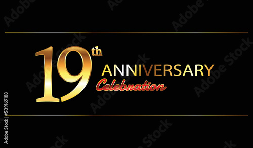 19 anniversary background. 19th anniversary celebration. 19 year anniversary celebration. Anniversary on black background.