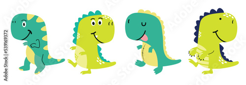 Cute dinosaur tyrannosaurus cartoon set