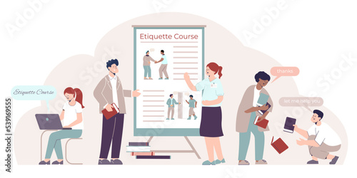 Fototapeta Naklejka Na Ścianę i Meble -  Etiquette Course Flat Illustration