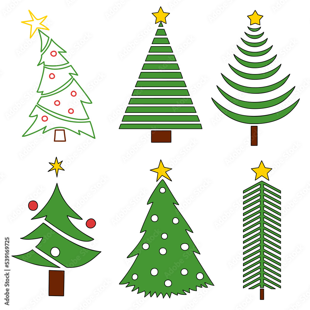 Vector Christmas tree set, pines for greeting cards, invitations, banners, web.