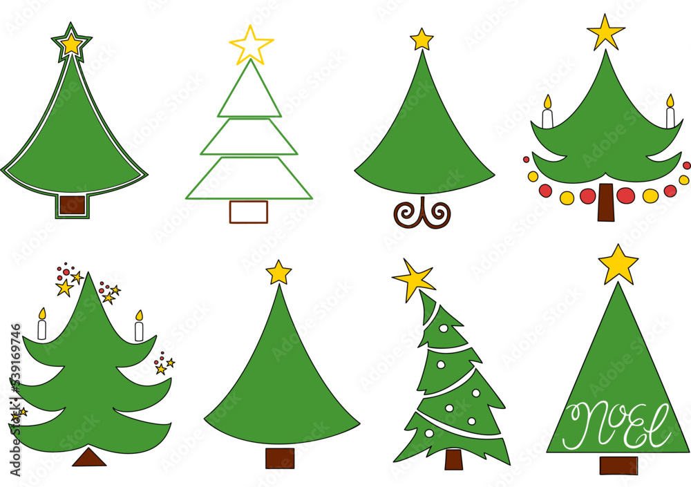 Vector Christmas tree set, pines for greeting cards, invitations, banners, web.