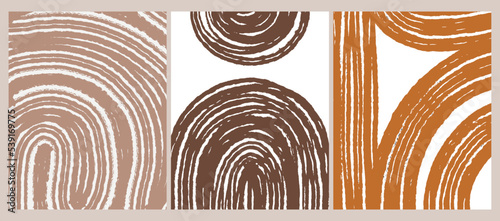 Boho Abstract Earthy Wall Art Hand-Drawn Vector Set Illustration