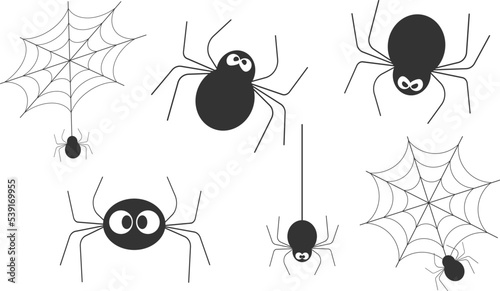 set of black spiders and cobwebs for halloween