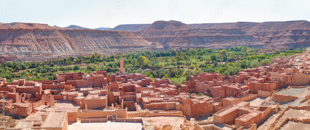 Old city surrounded by the palm trees in Ouarzazate, Morocco