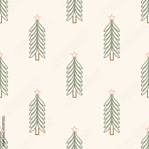 Christmas Tree Boho Seamless Pattern, Abstract Modern Merry Christmas Background