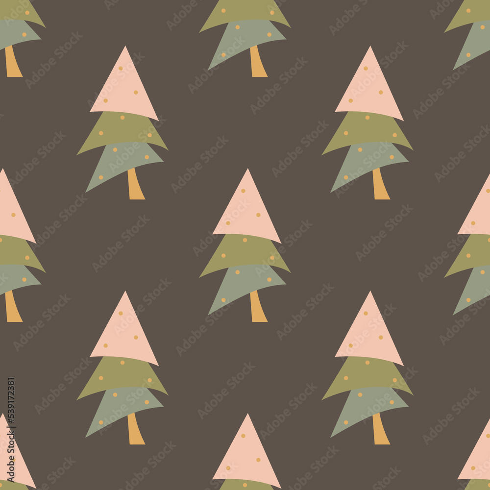 Fototapeta premium Christmas Tree Boho Seamless Pattern, Abstract Modern Merry Christmas Background