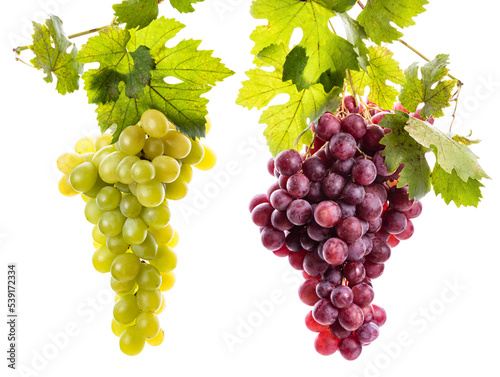 Bunches of green and pink grapes. Isolate on white background