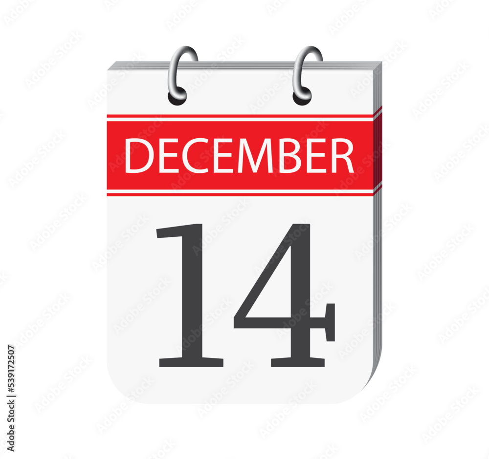 14 december calendar page. 3d one day calendar date appointment, event reminder illustration.
14 december calendar page. 3d one day calendar date appointment, event reminder illustration.