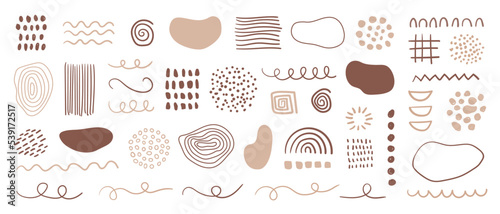 Organic shapes, spots, lines, dots. Vector set of minimal trendy abstract hand drawn doodle elements for graphic design