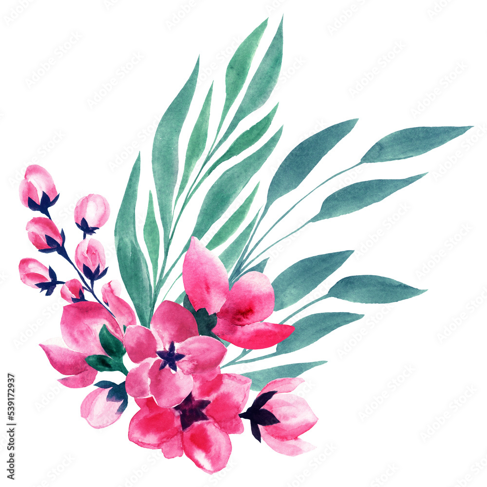 Pink Green Floral Watercolor Arrangement