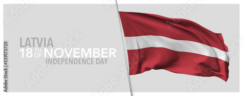 Latvia happy independence day greeting card, banner with template text vector illustration