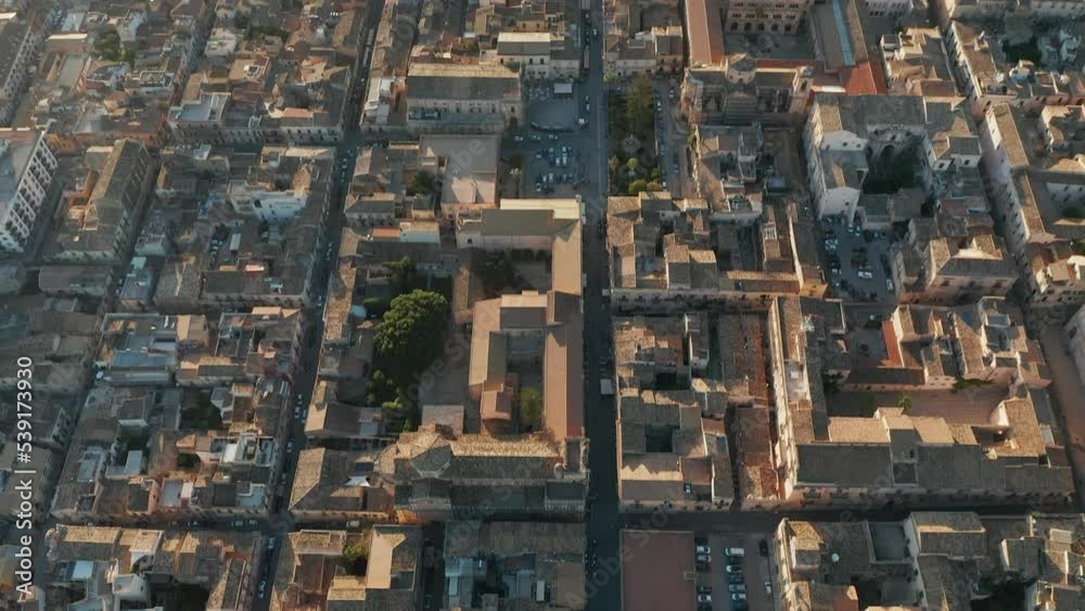 Bird's Eye View Over City Of Noto In Sicily, Italy At Daytime - drone shot Bird's Eye View Over City Of Noto In Sicily, Italy At Daytime - drone shot