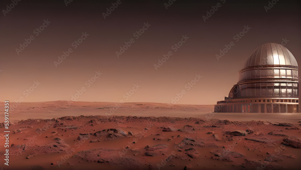 colony on mars, first martian city in red desert landscape on the red planet colony on mars, first martian city in red desert landscape on the red planet
