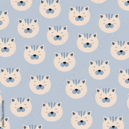 Fototapeta Naklejka Na Ścianę i Meble -  Seamless pattern with cute colorful cat heads perfect for wrapping paper