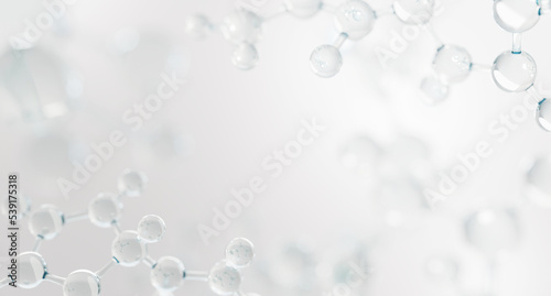 Science cosmetic, 3D Collagen serum and vitamin hyaluronic acid skin care solutions with cosmetic advertising background.